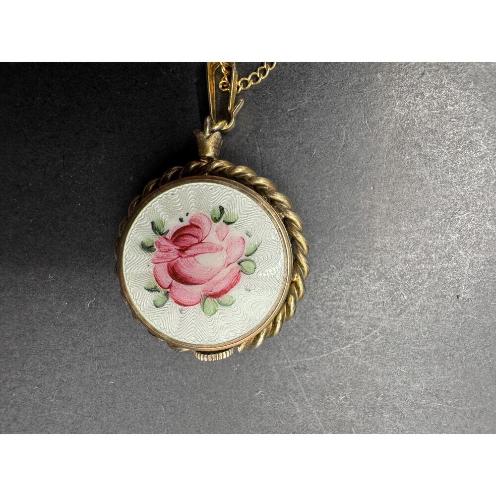 Vtg Croton Ladies12k Gold Filled Ball Watch Pendant Necklace W/ Floral Design - Picture 5 of 10